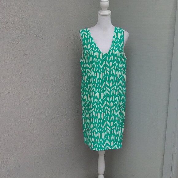 Anthropologie EVERLY Women's Shite Dress V Neck Green-White Printed Preppy  Med - Picture 4 of 6